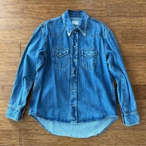 Bally Men’s Western Denim Shirt, Metal Collar Tip Detail,  Size M/ IT48